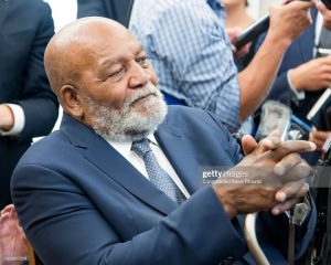 View of American retired professional football player Jim Brown in the White House's Oval Office, Washington DC, October 11, 2018. 