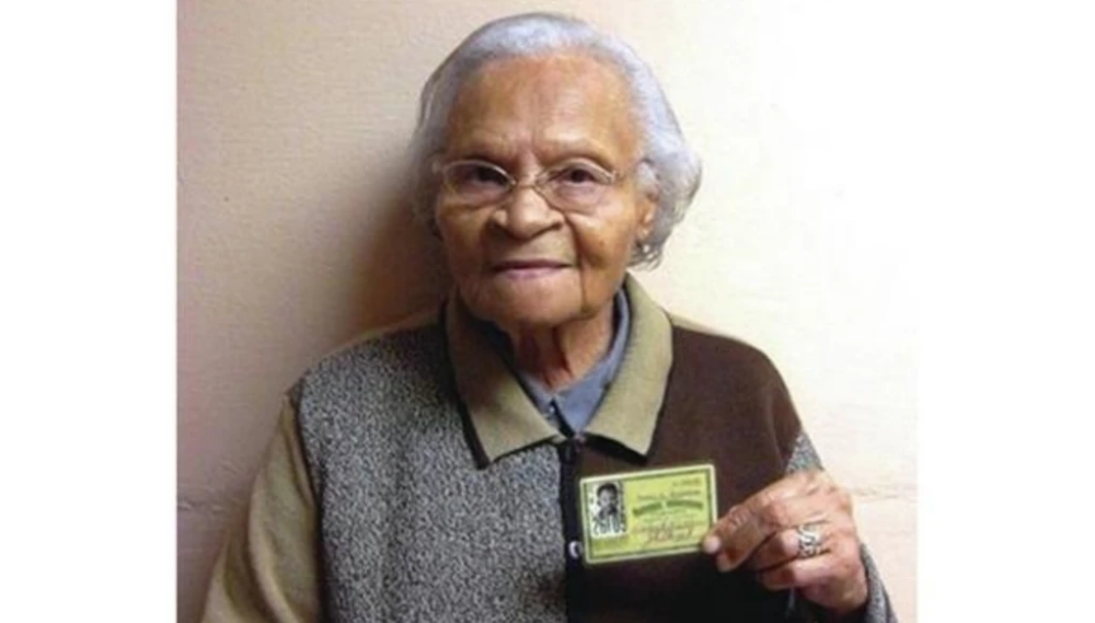 Getty image- Viola Fletcher holder her ID on her 107th birthday