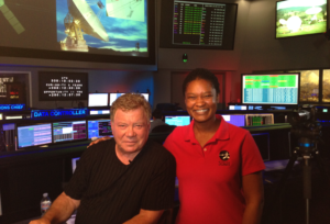 William Shatner years after Star Trek in a control room.