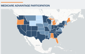 A map of the US showing which states participate in Medicare Advantage.