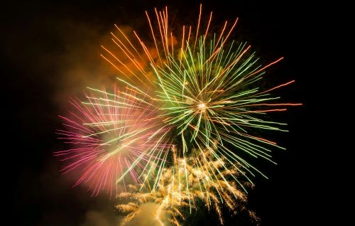 Fireworks lighting up the night sky.