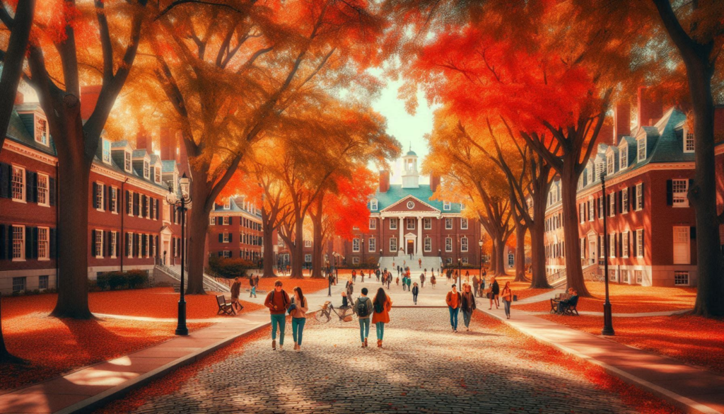 An AI generated picture of the Harvard campus.